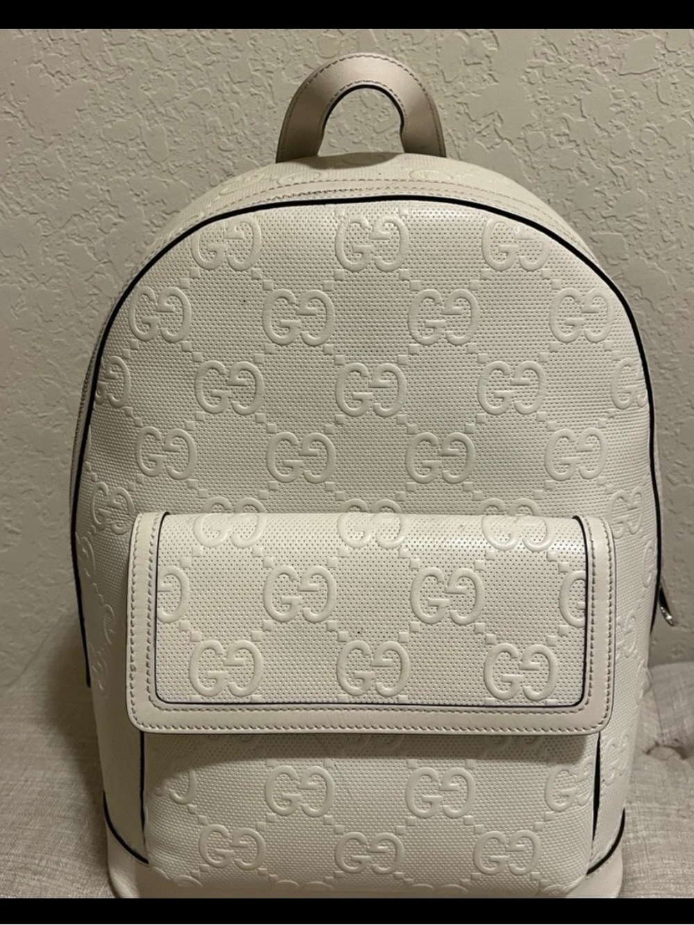 Gucci Cream Embossed GG Leather Backpack